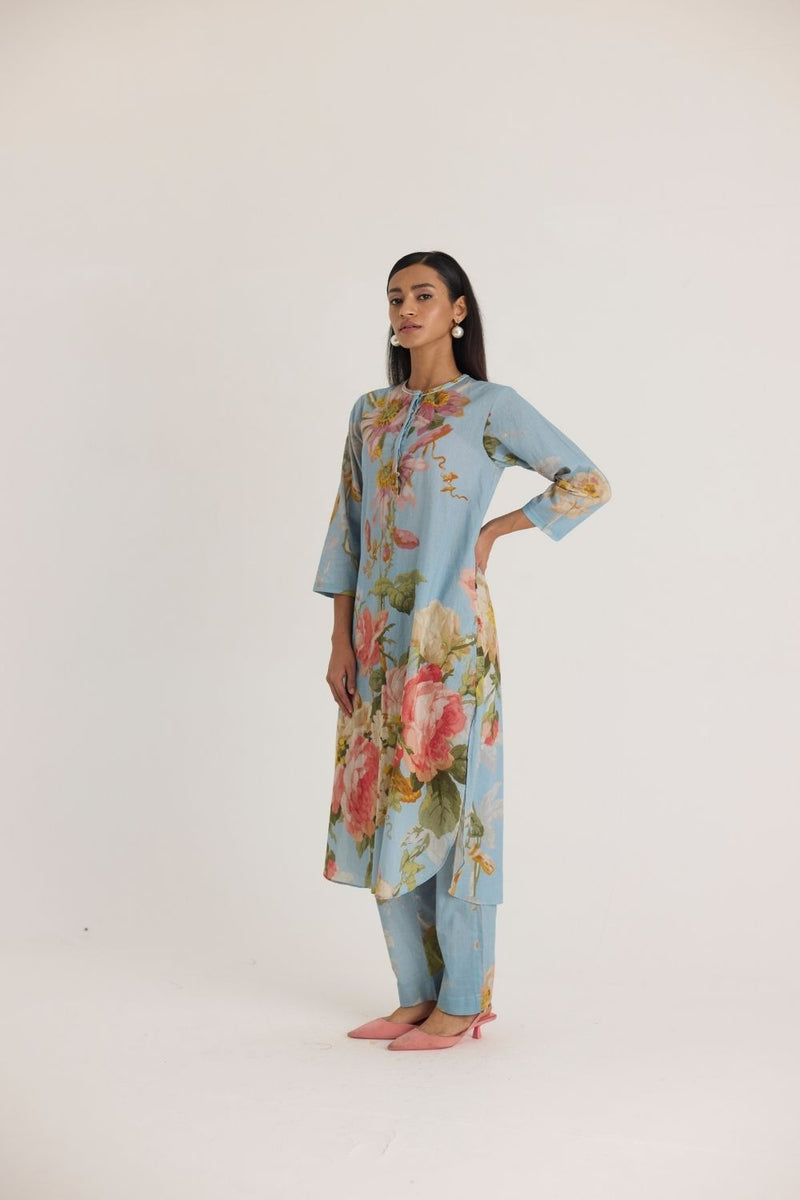 TAFFY LONG COTTON KURTA SET cotton by Yam in blue color for women Worldwide