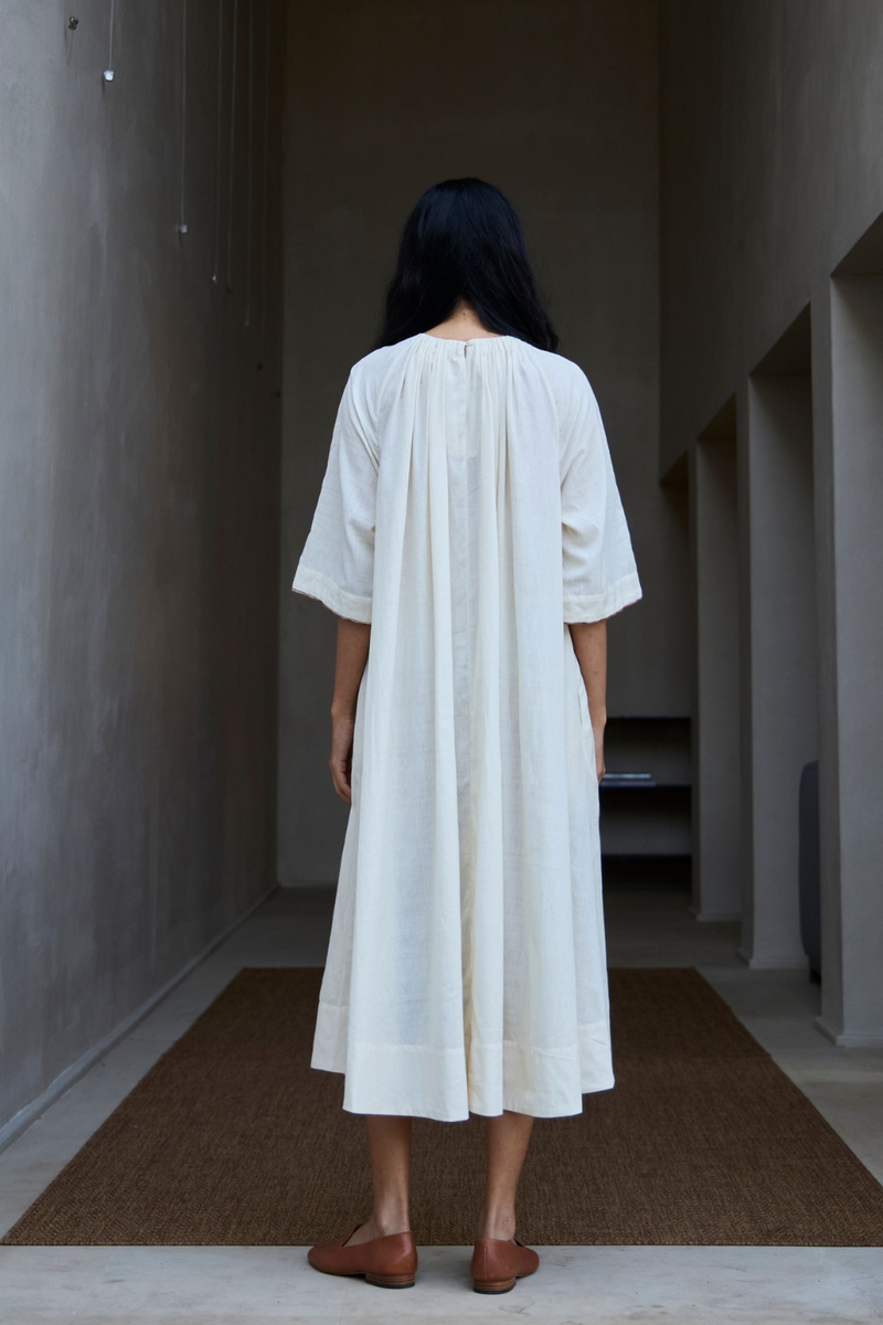 Bulan Handwoven Striped Midi Dress cotton by The Summer House in white color for women Worldwide