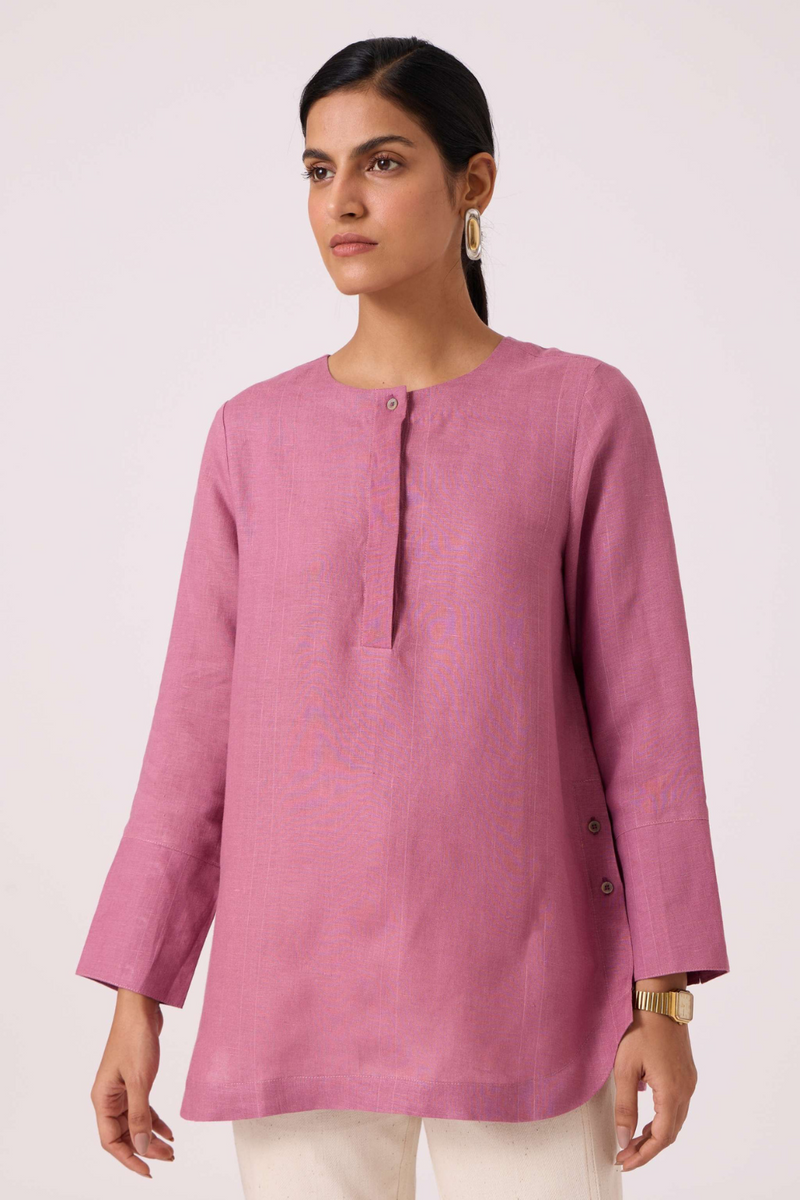 Macondo Lilac Linen Top by The Summer House in mauve color for women Worldwide