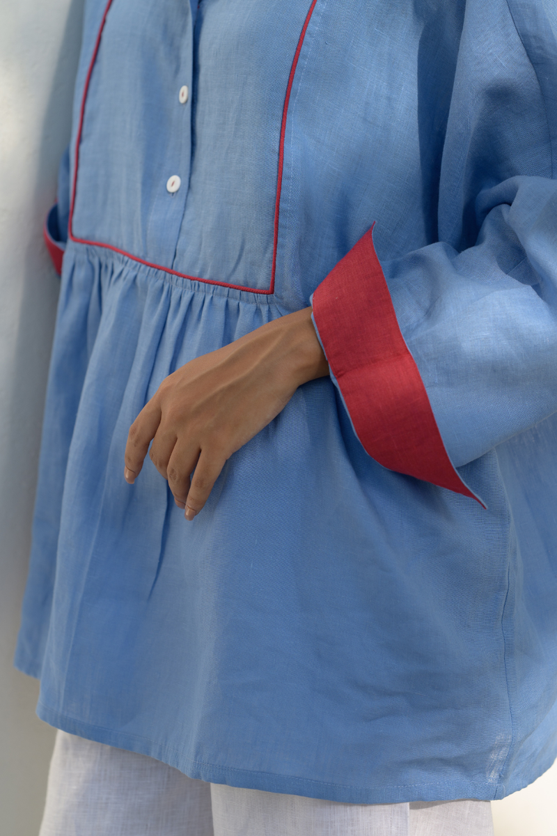 Coastal Palm Shirt linen top/shirt by Zanzibar Living in blue for women Worldwide