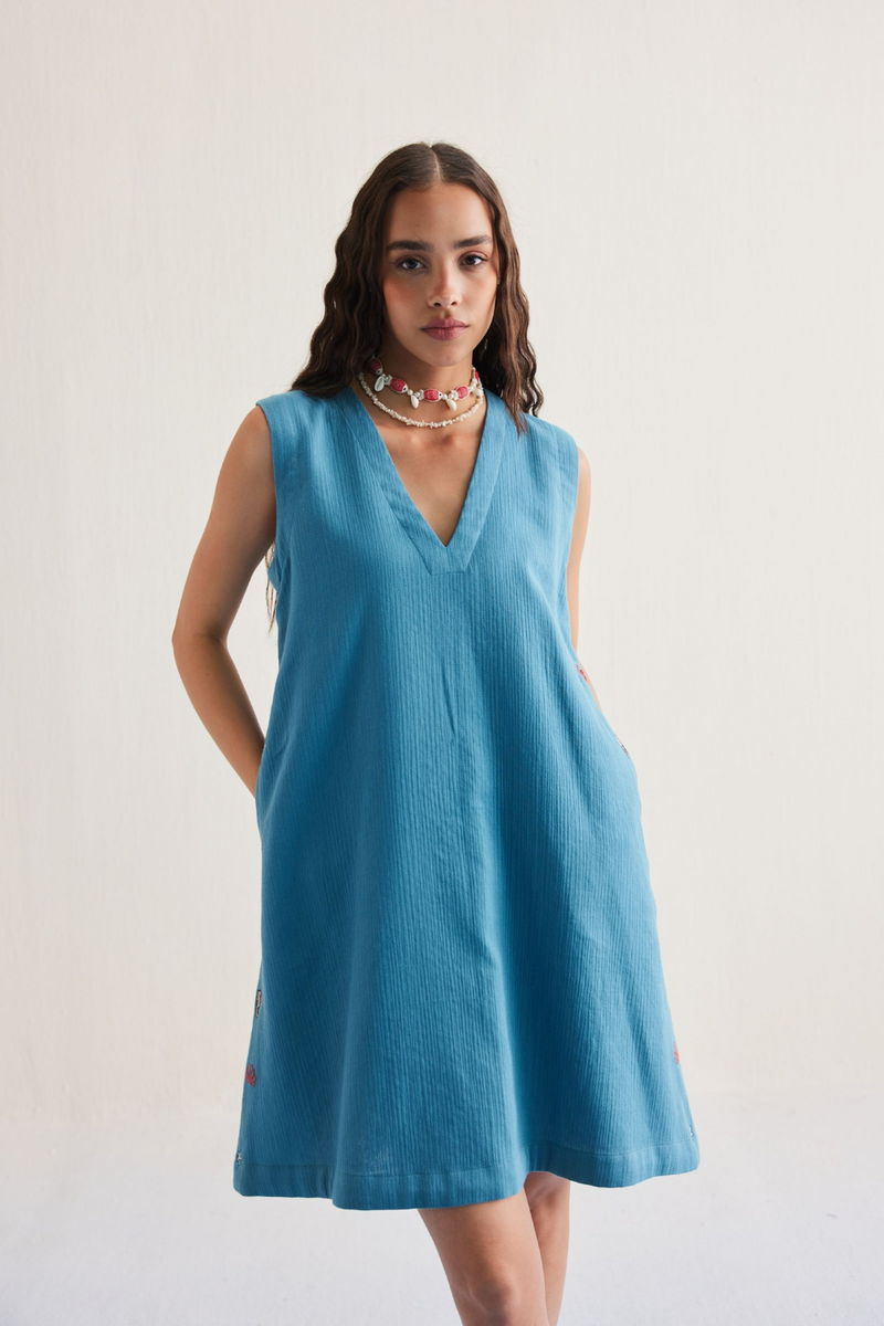 Marine Summer Organic Cotton Dress cotton by SUI in blue color for women Worldwide