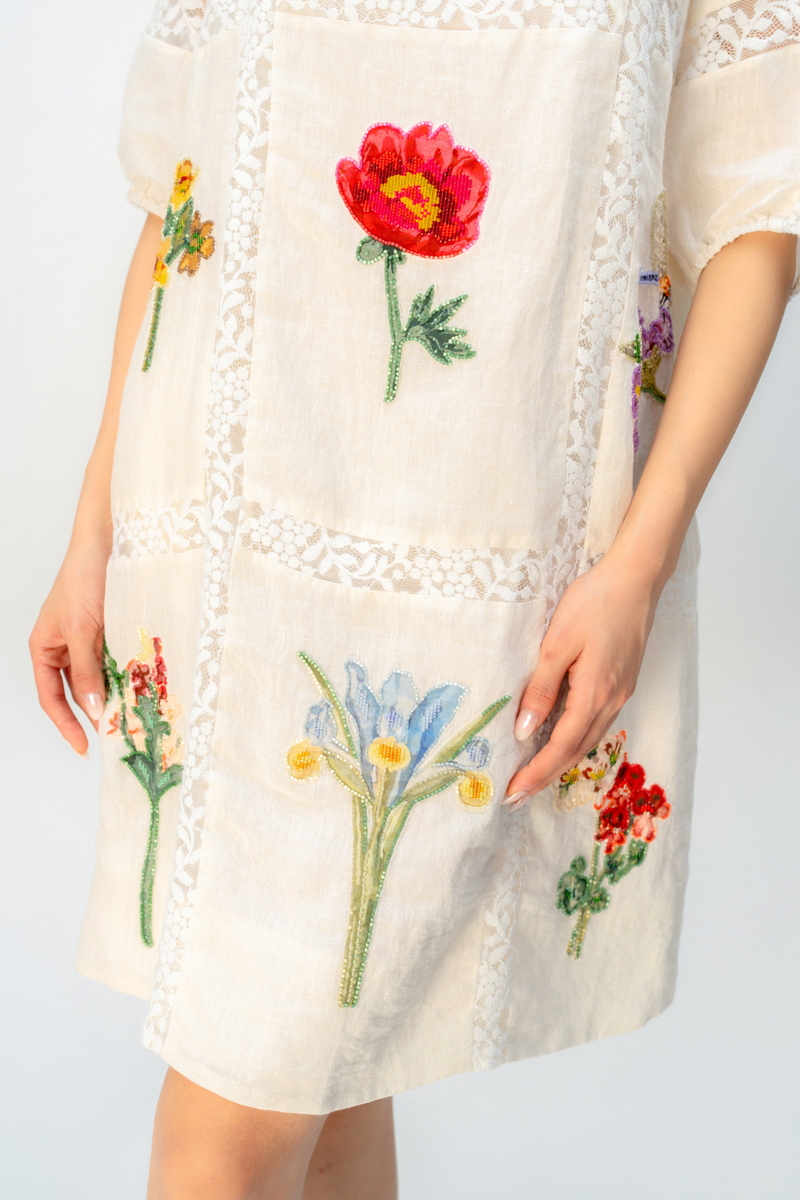 WISPERING GARDEN DRESS linen dress by Ode to Odd in off white for women Worldwide