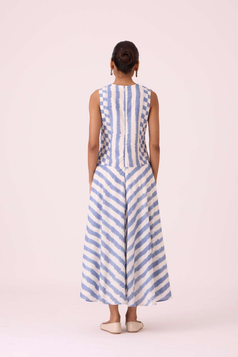Myshkin Blue Striped Ikat Dress cotton by The Summer House in blue color for women Worldwide