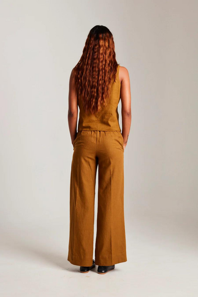 Olive Co-Linen Pleated Trousers