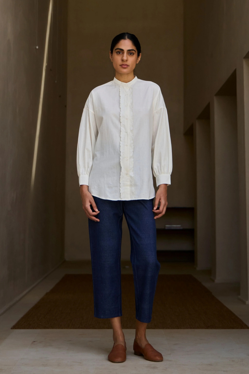Ryuk Handwoven Embroidered Shirt cotton by The Summer House in white color for women Worldwide