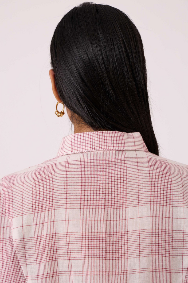 Sibyl Checkered Handwoven Shirt cotton by The Summer House in red color for women Worldwide