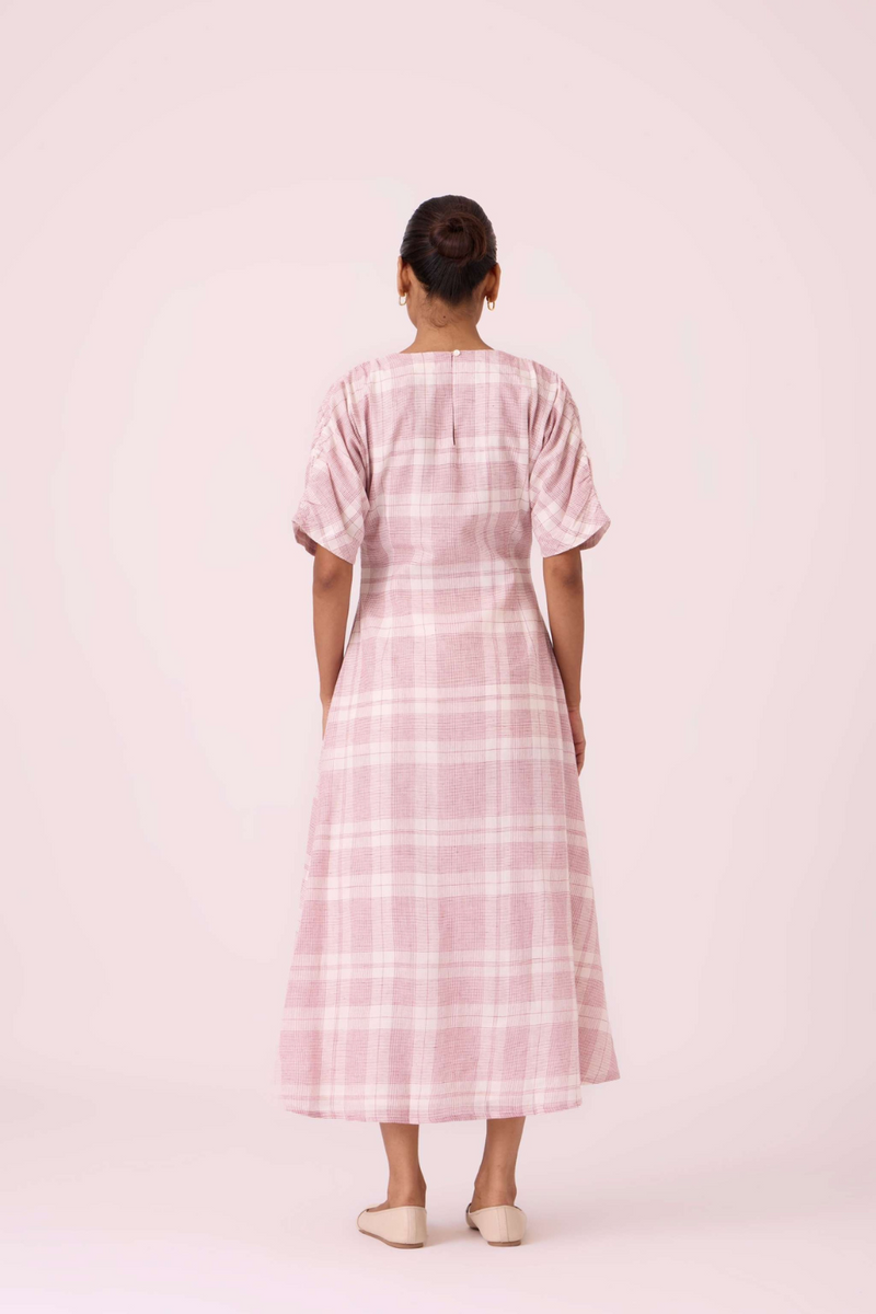 Pine Checkered Handwoven Dress cotton by The Summer House in white color for women Worldwide