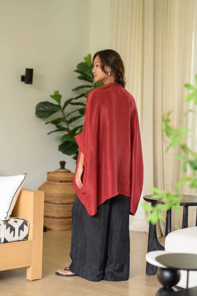 Ruby Kaftan Top silk top/shirt by Zanzibar Living in ruby red for women Worldwide