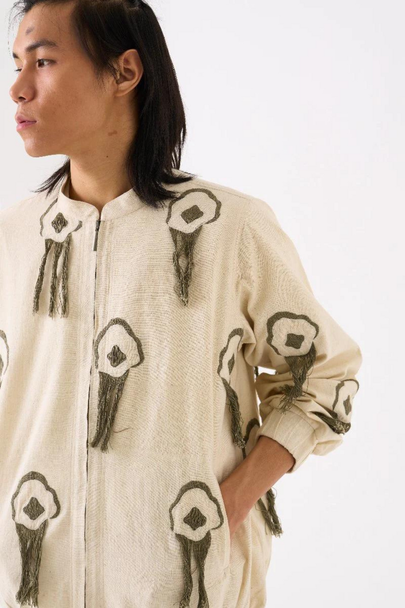 FRINGE BOMBER JACKET - IVORY