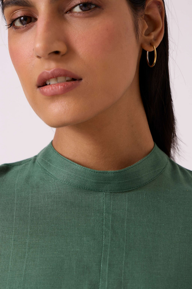 Tula Green Linen Shift Dress by The Summer House in green color for women Worldwide