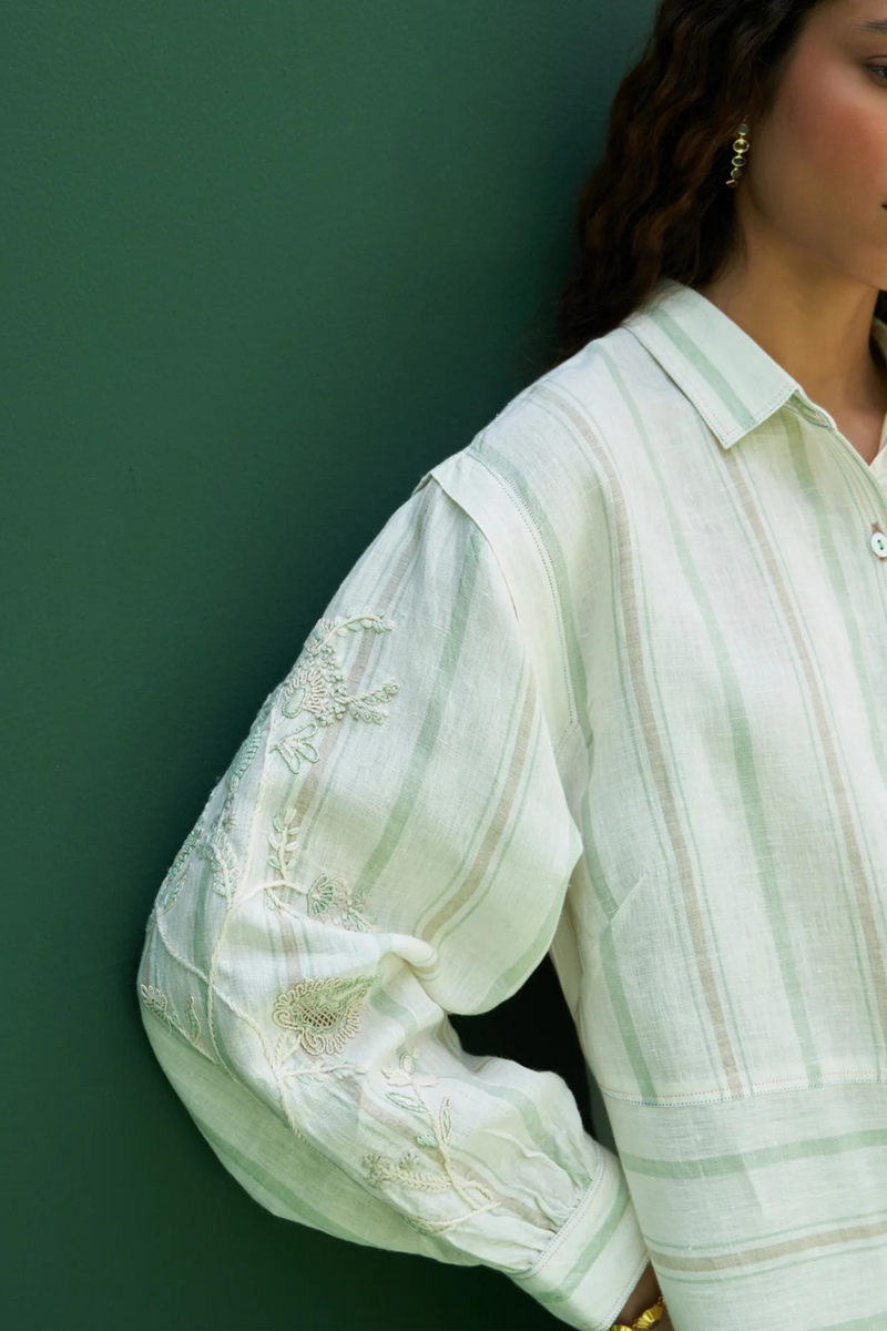 Akra Striped Linen Co-ord Set
 - Mint linen by Manan in mint color for women Worldwide