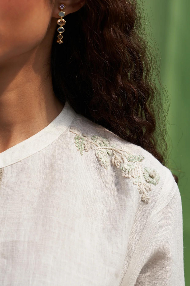 Noi Hand-Embroidered Linen Top
 - Ivory linen by Manan in ivory color for women Worldwide