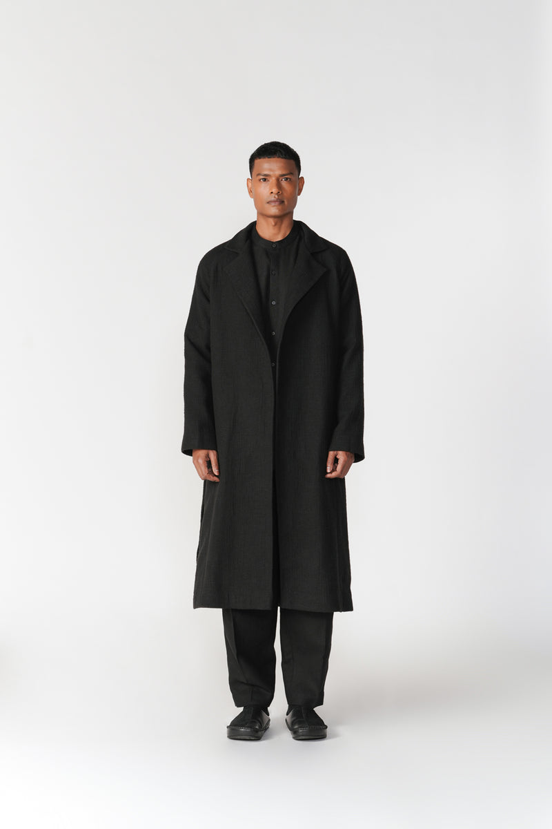 Chenille Notch Lapel Long Overcoat jacket/overlay by Turn Black in black for men Worldwide