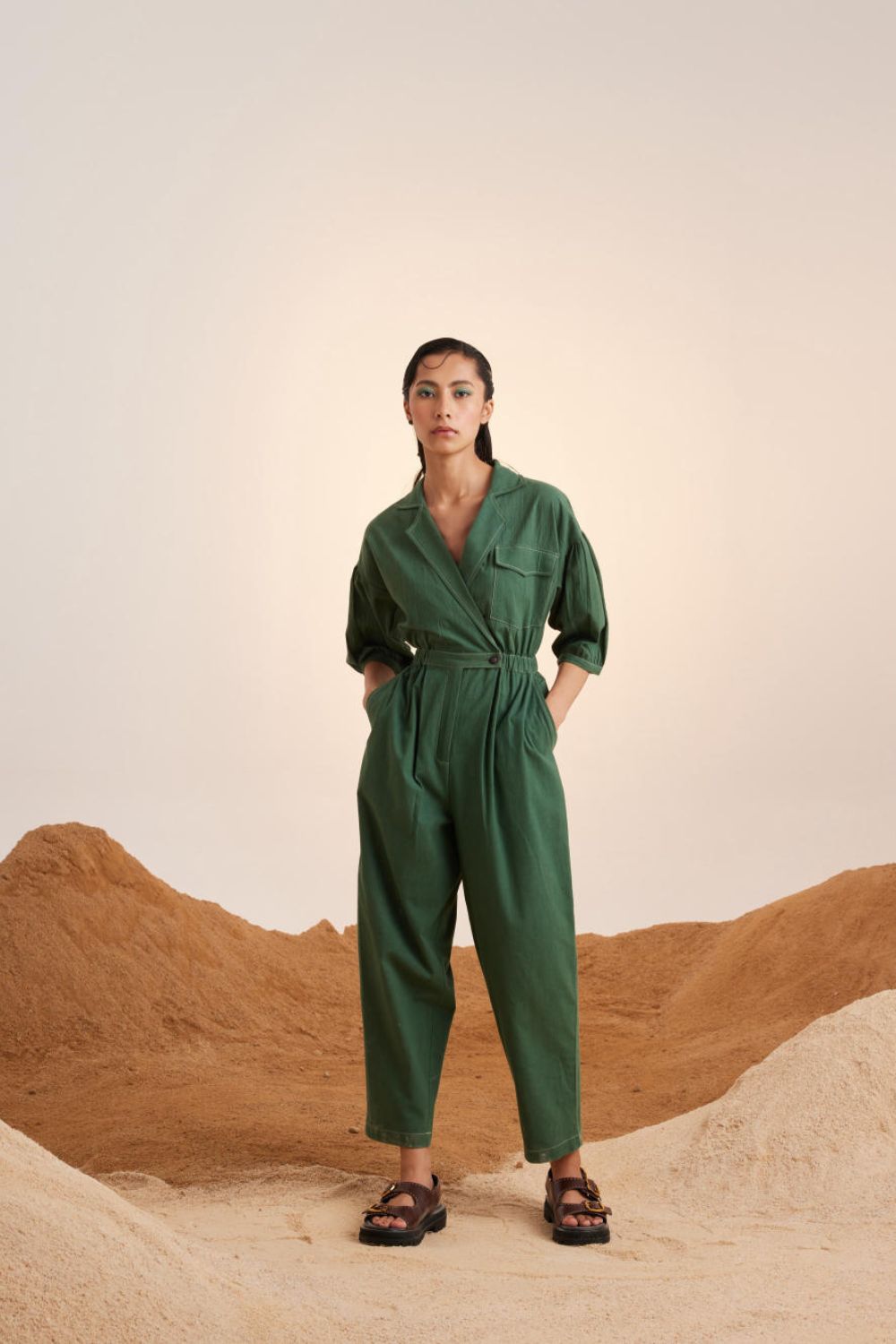 Top Stitch Jumpsuit-Green