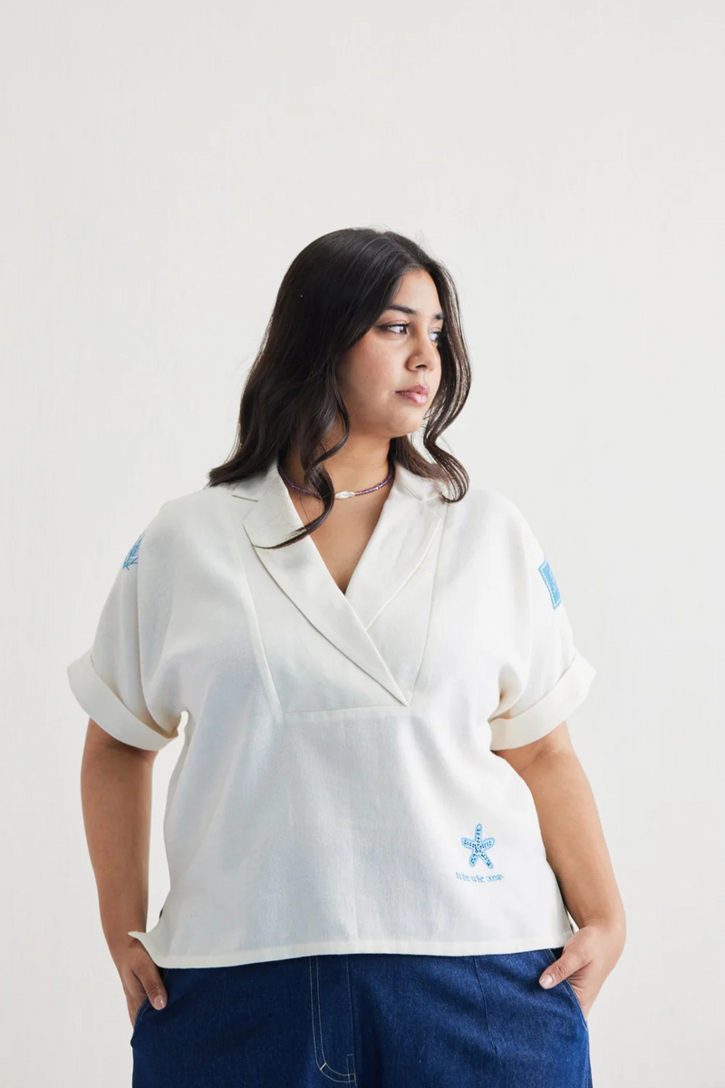 Free As The Ocean Handwoven Twill Top twill by SUI in white color for women Worldwide