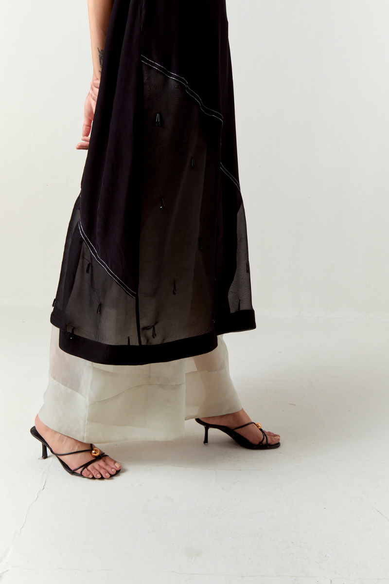 ASYMMETRIC TUNIC CO-ORD-BLACK organza by THREE in black color for women Worldwide