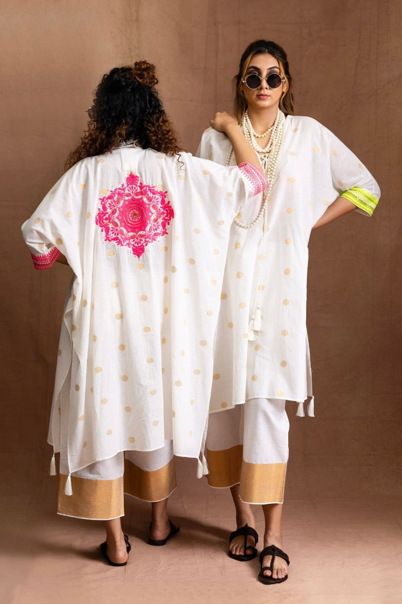 Summer Neon Kurta Set-Back Embroidery (neon pink) 100% cotton by Sabo by Sabina for women Worldwide