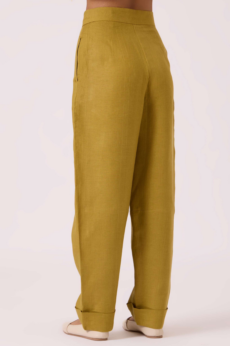 Pip Olive Linen Pants by The Summer House in olive color for women Worldwide