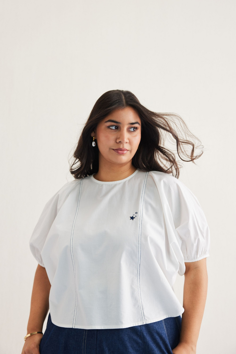 Sea Breeze Organic Cotton Top poplin by SUI in white color for women Worldwide
