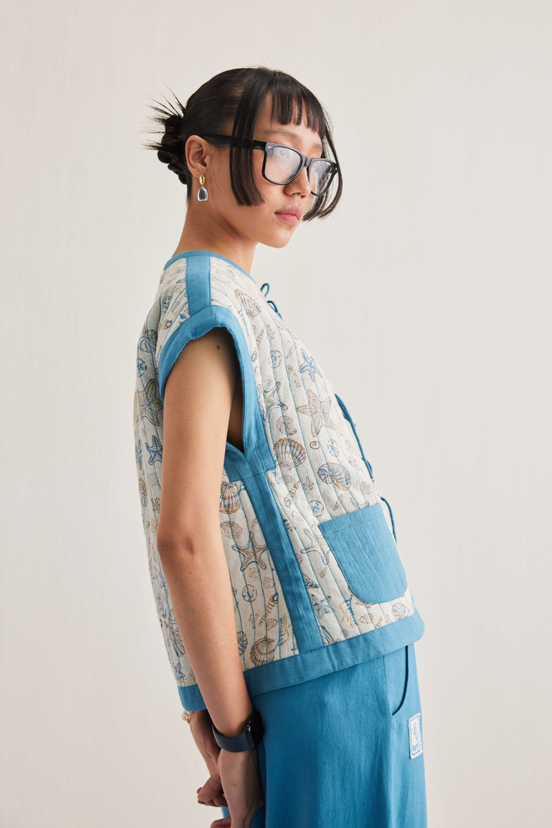 The Tidal Organic Cotton Reversible Vest cotton by SUI in blue color for women Worldwide