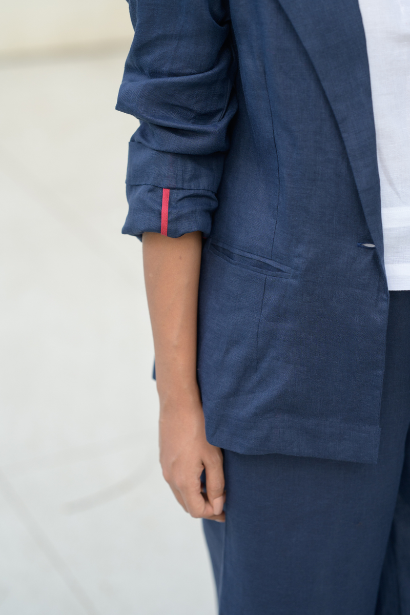 Midnight Line Suit linen co-ord set by Zanzibar Living in midnight blue for women Worldwide