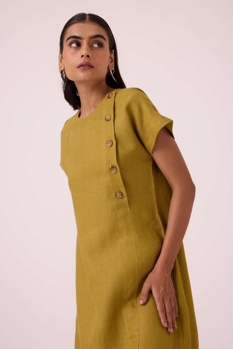 Liza Olive Linen Dress linen by The Summer House in mauve color for women Worldwide