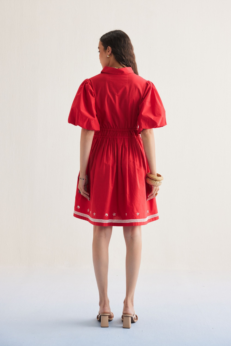 Ocean Spirit Organic Cotton Dress poplin by SUI in red color for women Worldwide