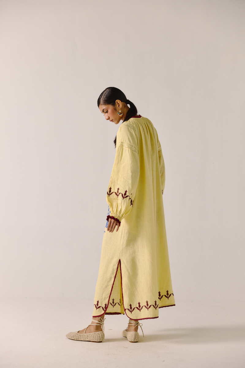 Chloe Dress - Butter Yellow Bird Applique by CORD in yellow for women Worldwide