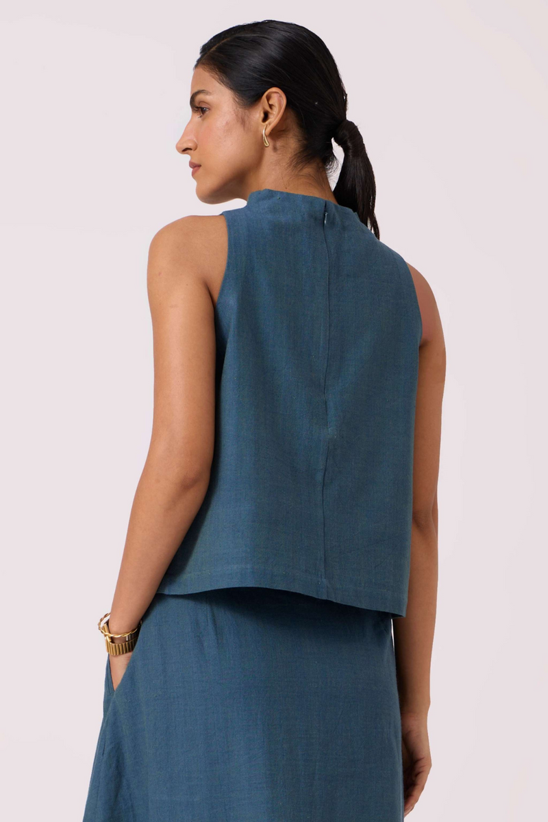 Ernest Blue Handwoven Cropped Top cotton by The Summer House in green color for women Worldwide