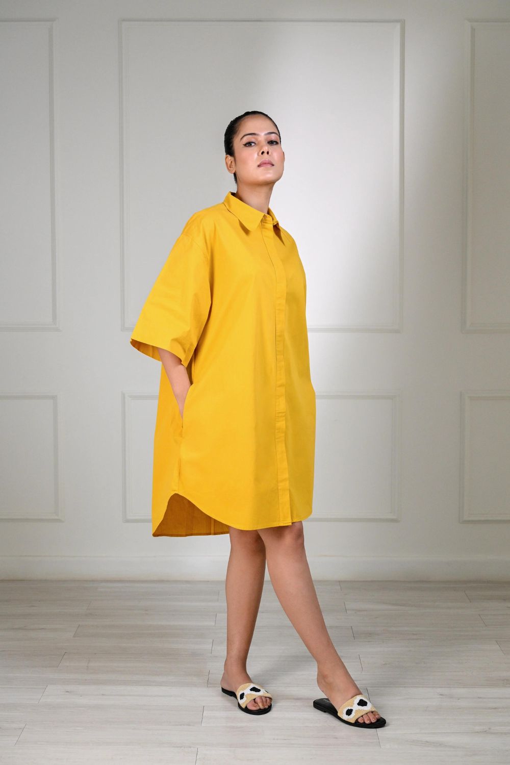 ZL24-04 Classic Shirt Dress-Yellow-S/M