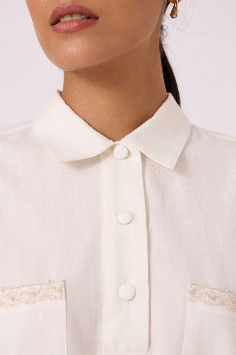 Alyosha Handwoven Embroidered Shirt cotton by The Summer House in white color for women Worldwide