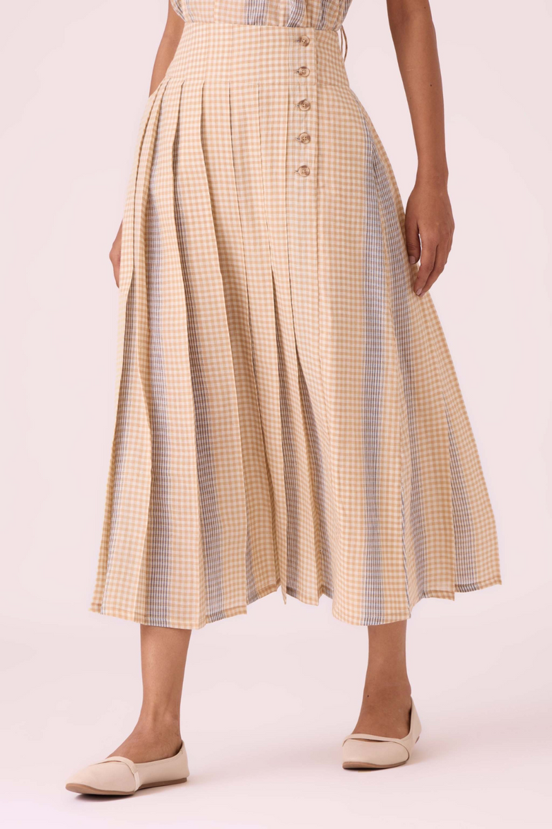 Mikhail Beige Handwoven Skirt cotton by The Summer House in beige color for women Worldwide