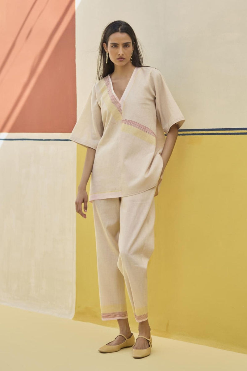 Moriko Border Linen Co-ord Set
 - Sand by Manan in natural color for women Worldwide