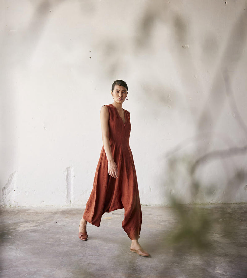 Morning Glory Jumpsuit linen Jumpsuits by Khara Kapas in red for for women  Worldwide
