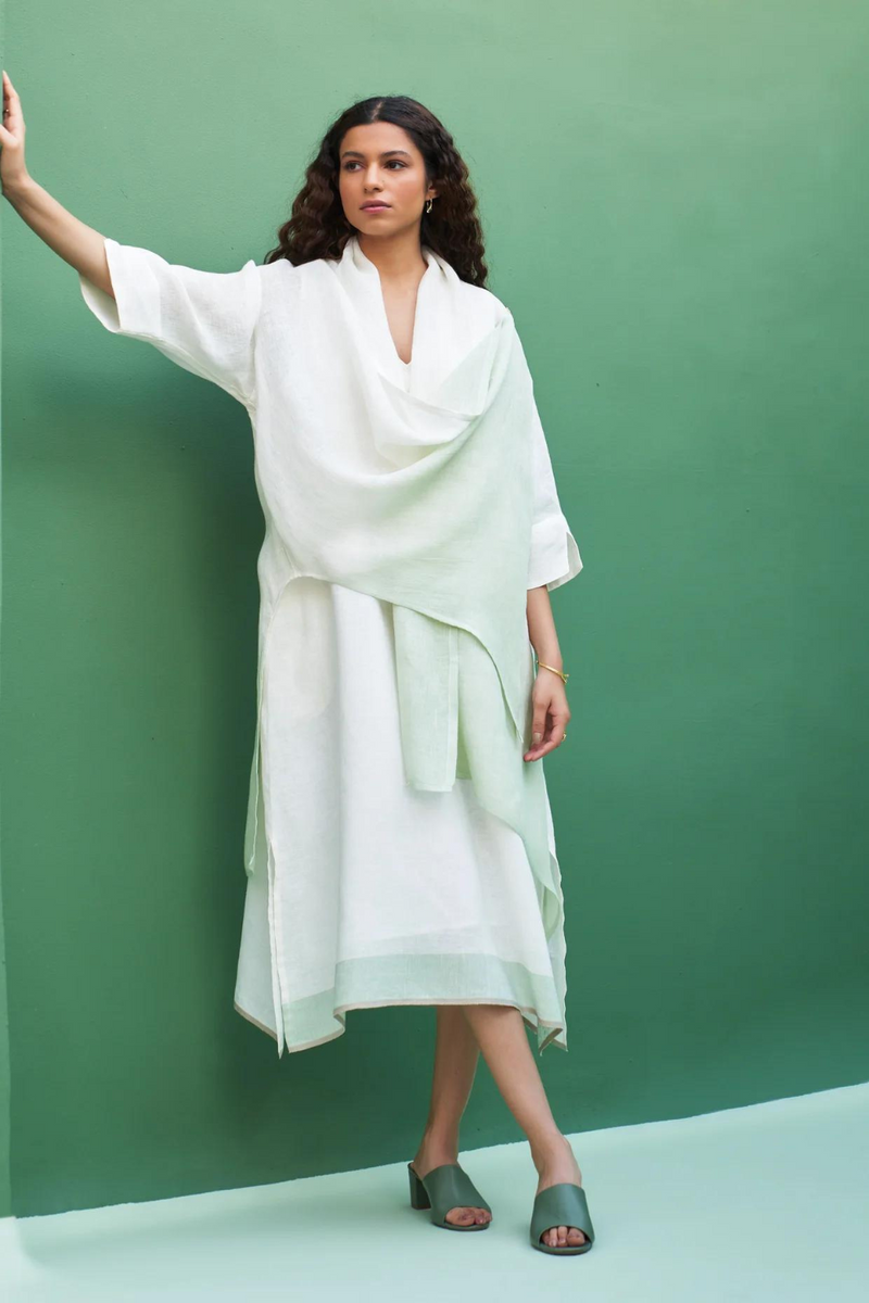 Jin Linen Dress With Overlay
 - Ivory linen by Manan in ivory color for women Worldwide
