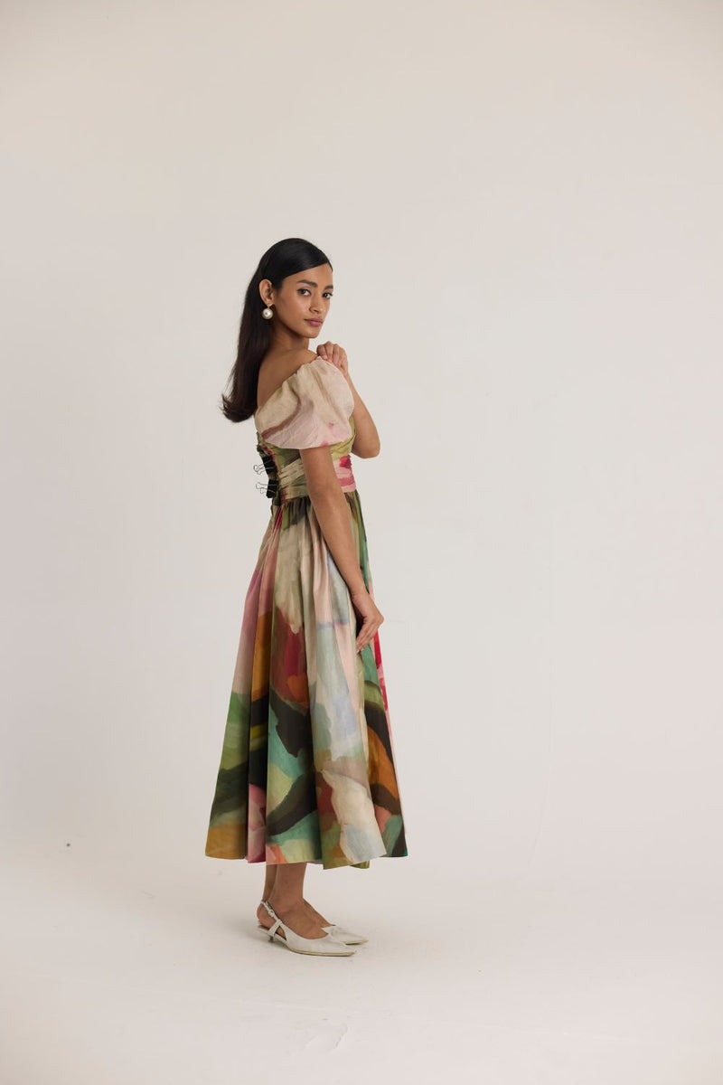 TILLY PUFF SLEEVE DRESS satin by Yam in multi color for women Worldwide
