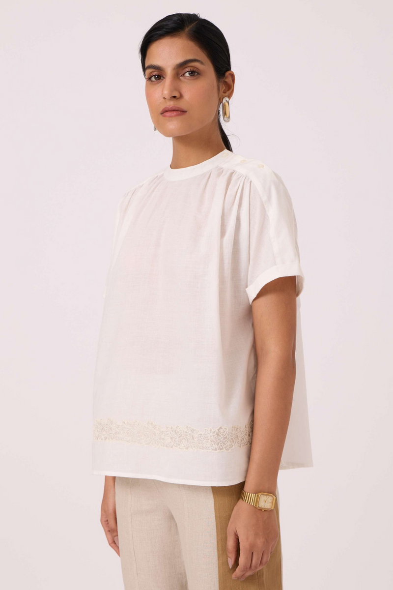 Garcia Handwoven Embroidered Top cotton by The Summer House in white color for women Worldwide