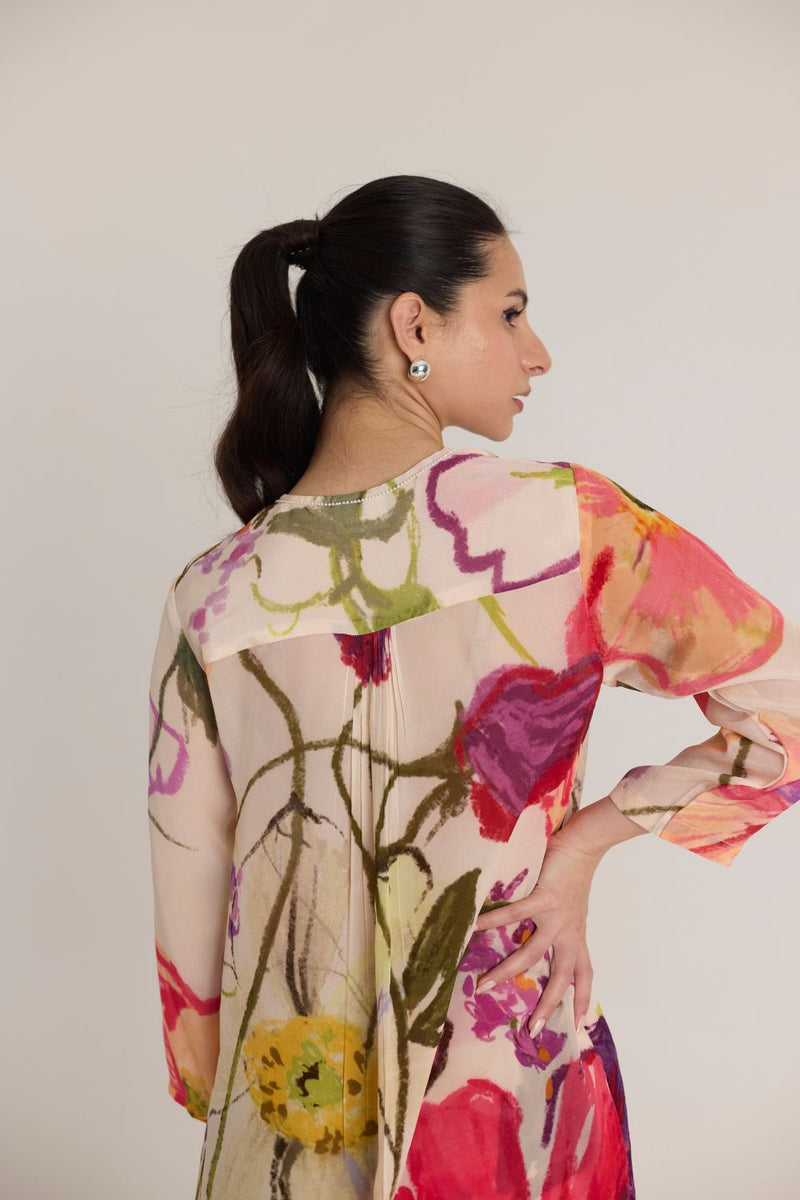 DOLLY WHITE CREPE LONG KURTA SET mul by Yam in multi color for women Worldwide