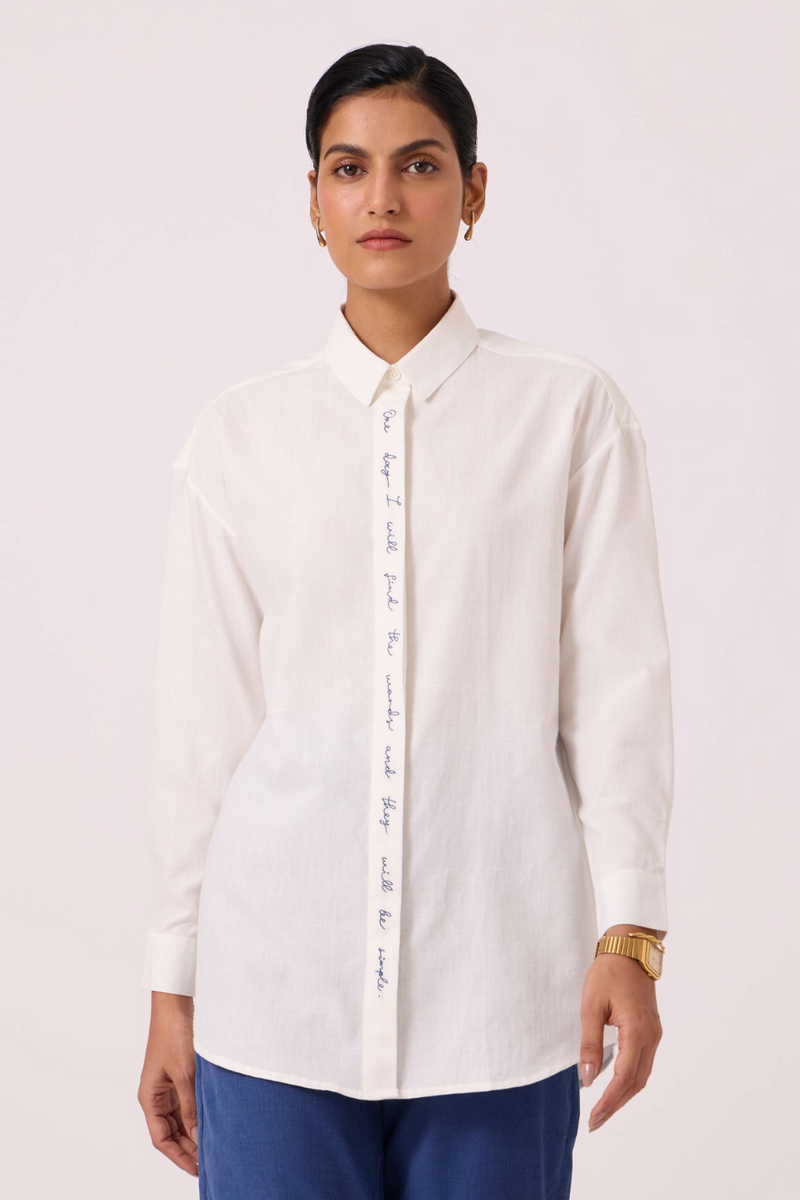 Kerouac Handwoven Embroidered Shirt cotton by The Summer House in white color for women Worldwide