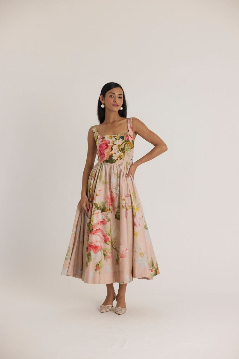 HAZEL EMBROIDERED DRESS satin by Yam in pink color for women Worldwide