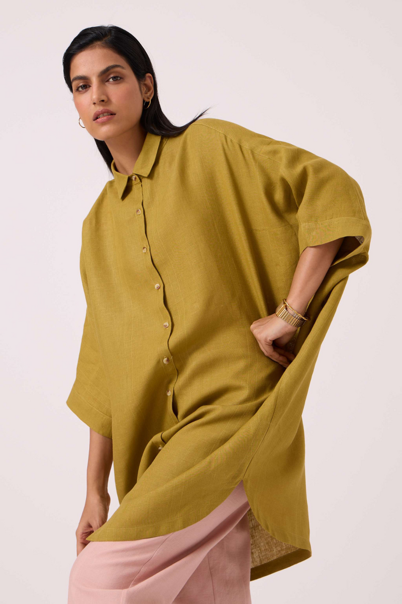 Perico Olive Linen Shirt by The Summer House in olive color for women Worldwide