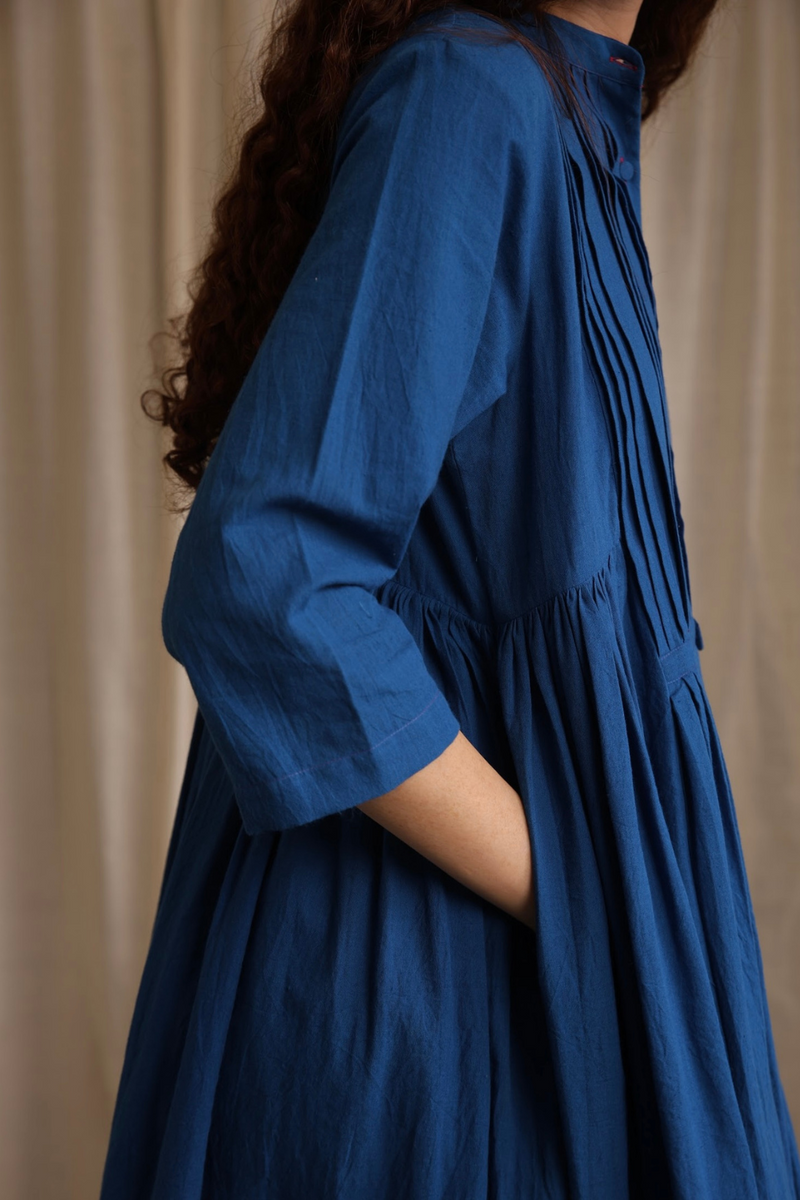 Astrid Dress cotton by MASON AND MILL in blue color for women Worldwide