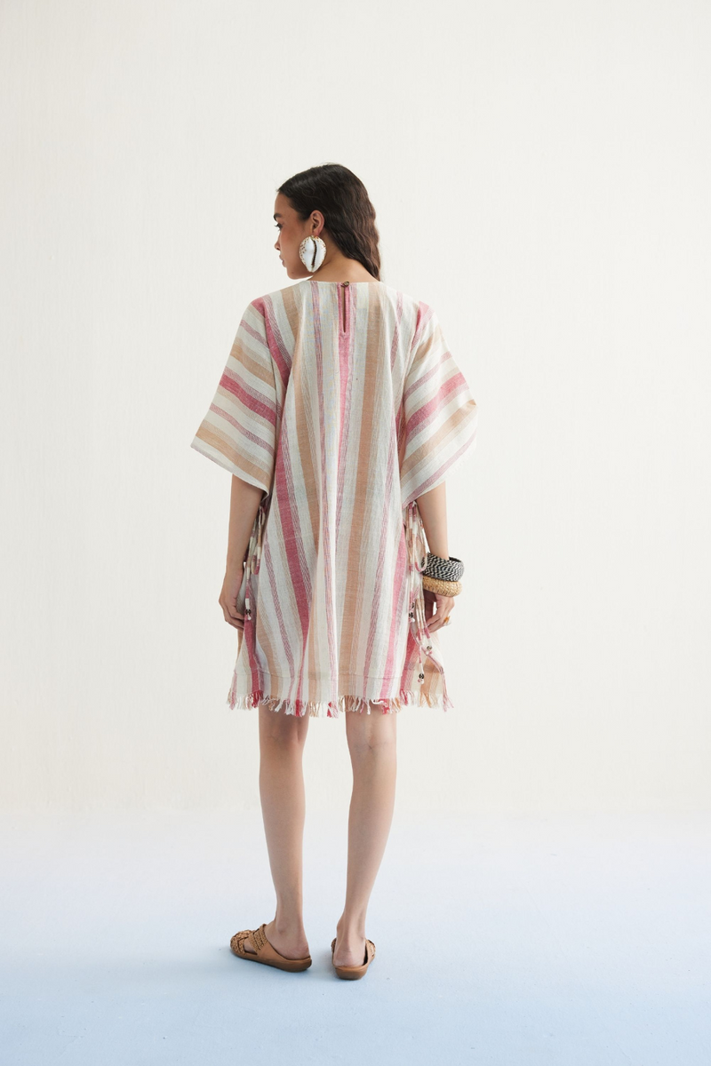 Saltwater Summer Handwoven Kala Cotton Kaftan Dress cotton by SUI in white color for women Worldwide