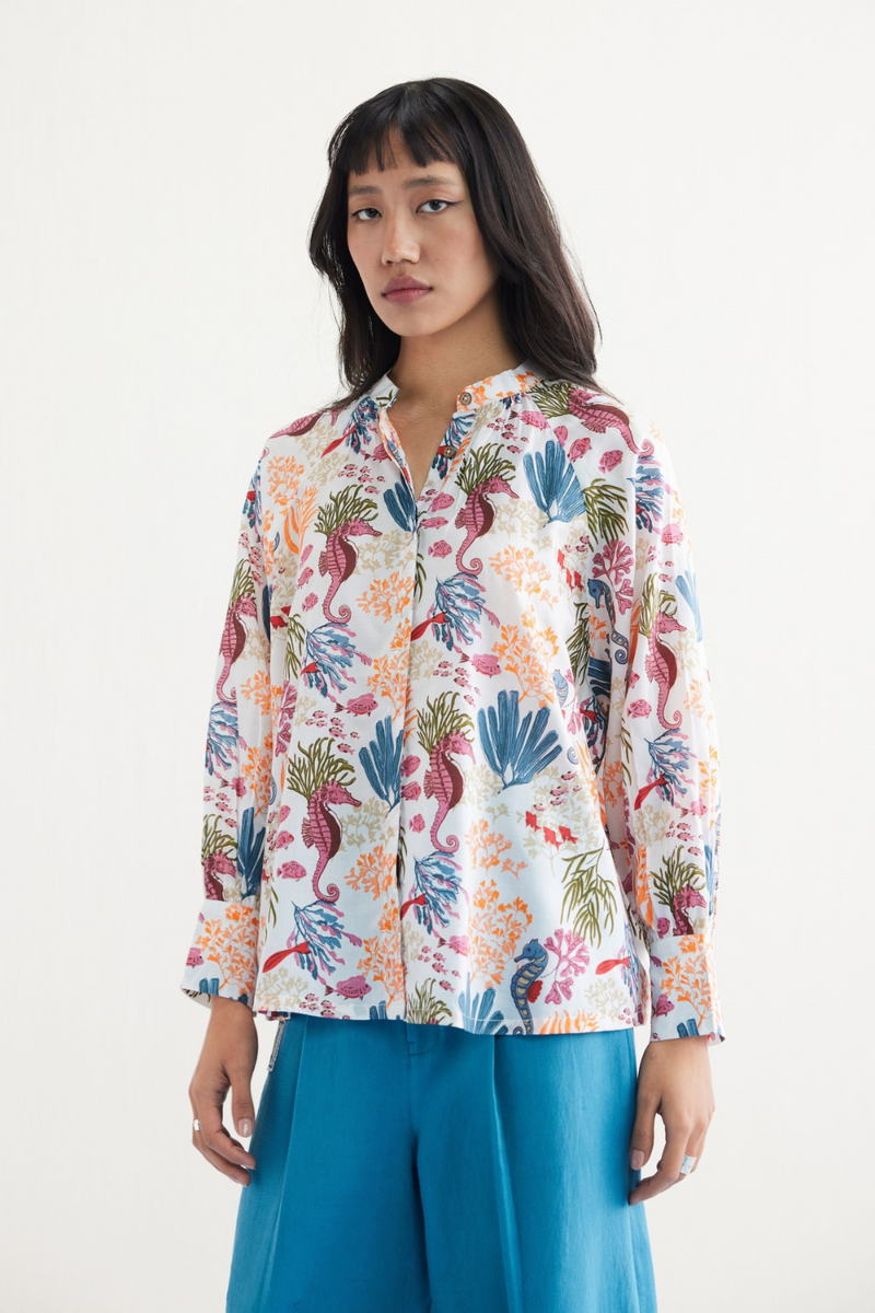 Blooming Reef Lyocell Classic Shirt by SUI in white color for women Worldwide