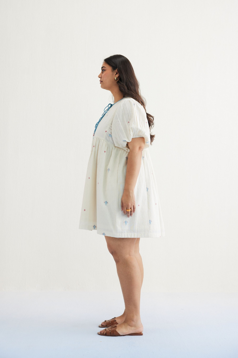 Swim Free Handwoven Kala Cotton Dress cotton by SUI in white color for women Worldwide