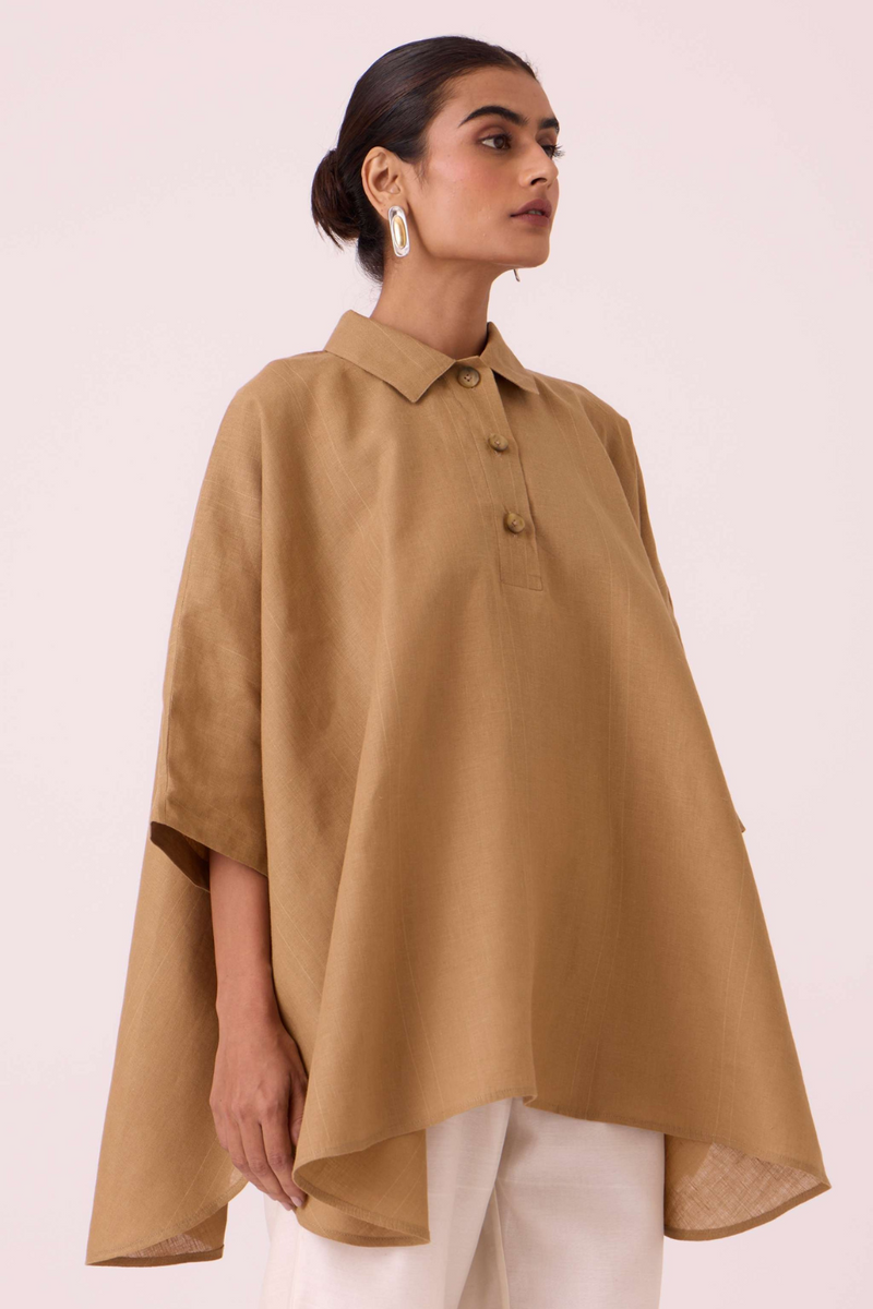 Liberty Tan Linen Cape Top by The Summer House for women Worldwide