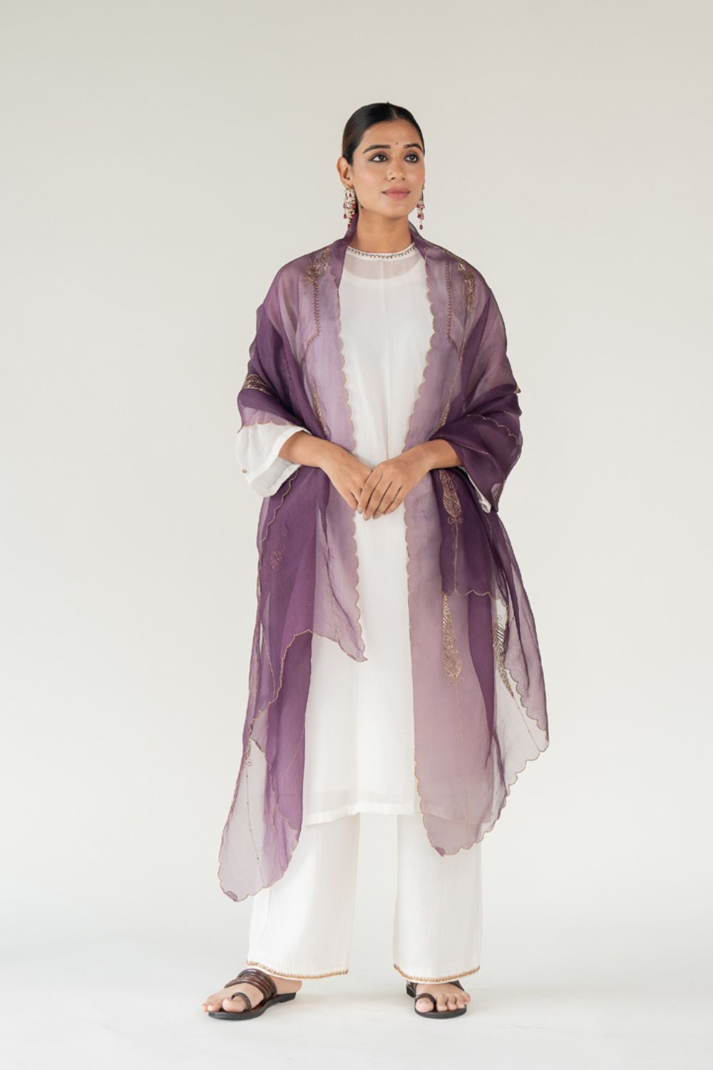 Caftan Kurta Set 
with Shama Odhani-Ivory & Aubergine