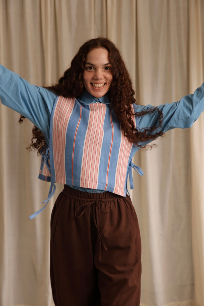 Tori Bib/Overlay- Candy cotton by MASON AND MILL in blue color for women Worldwide