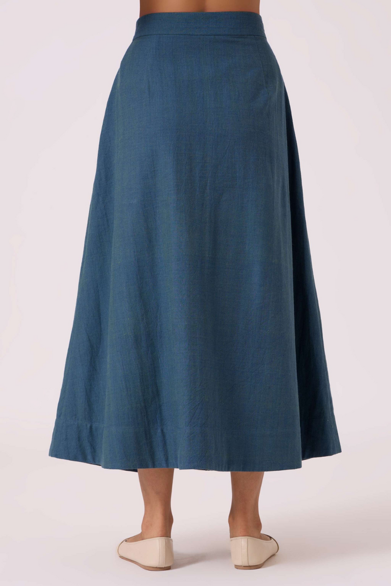 Eliot Blue Handwoven Skirt cotton by The Summer House in green color for women Worldwide