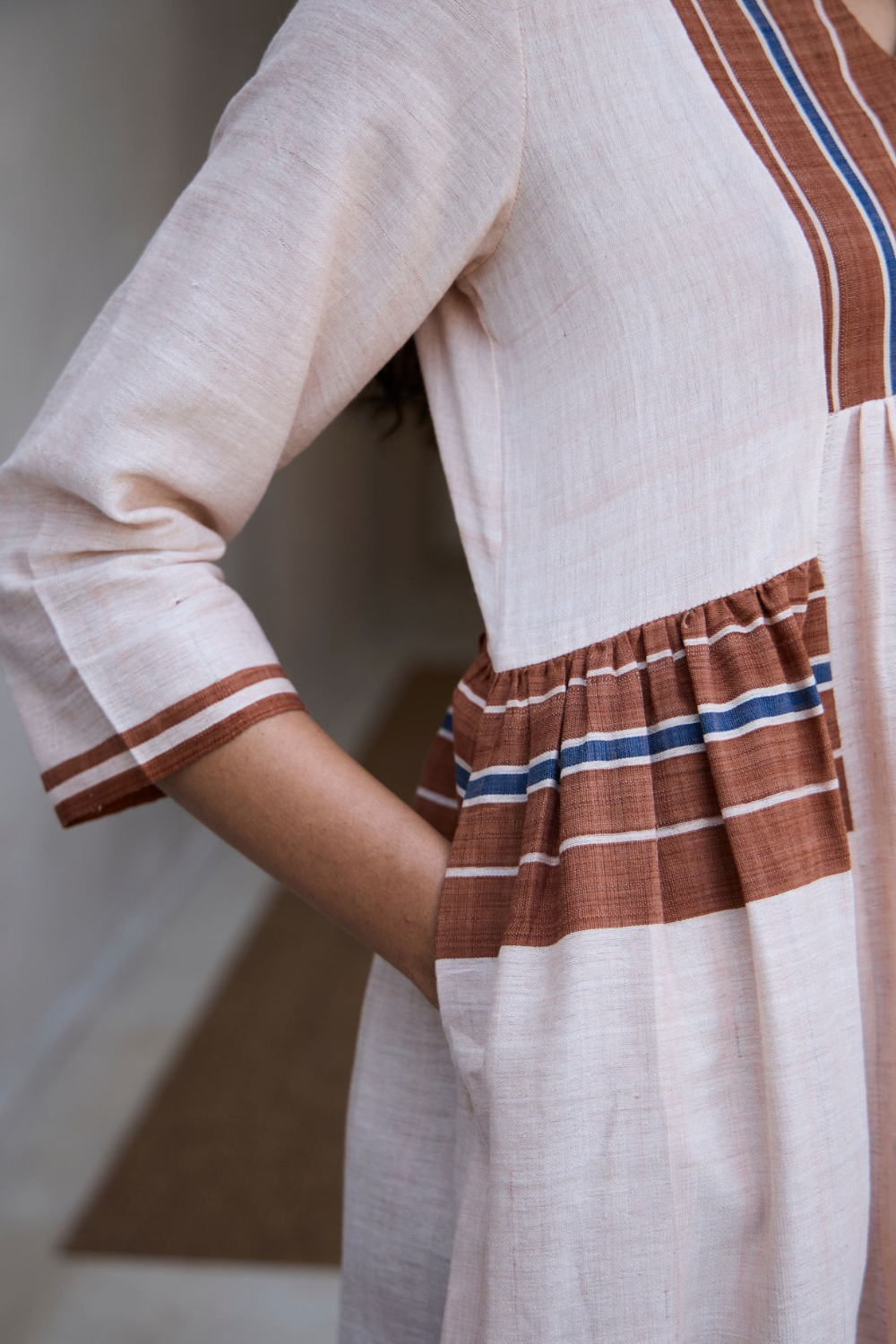 Ares Handwoven Pink Striped Dress